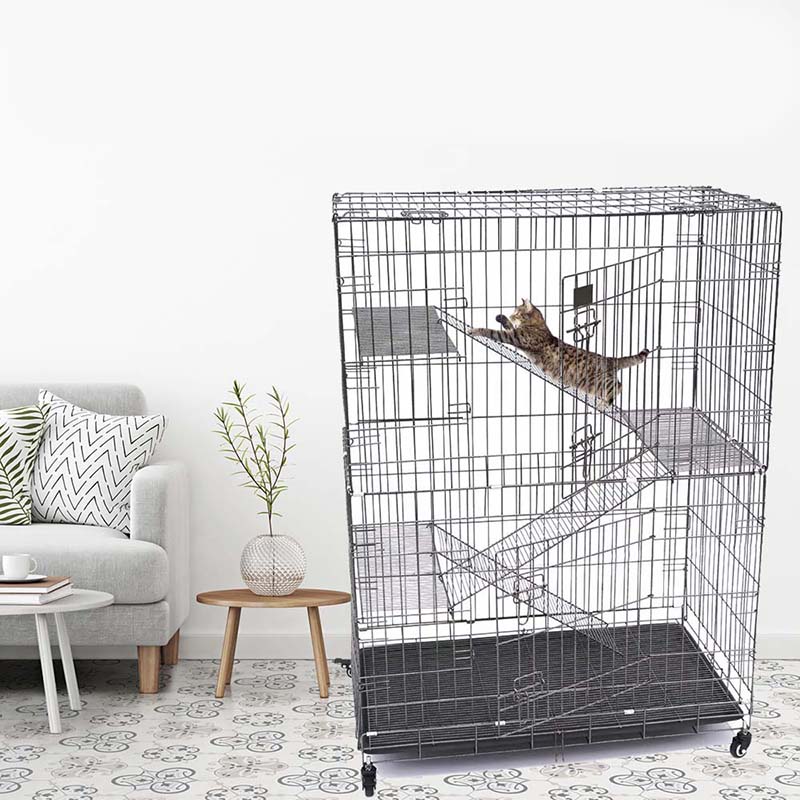 Cage cat miotail sreinge mór 2/3/4-4 le rothaí Cage cat miotail sreinge mór 2/3/4-4 le rothaí