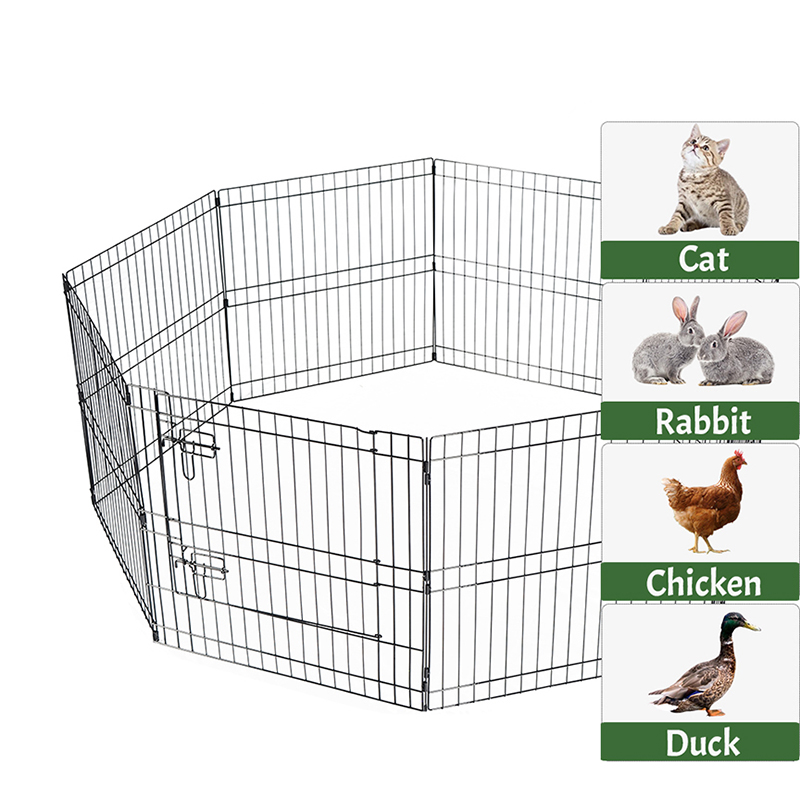 Playpen madra miotail sreinge foldable 8-painéal le clúdach barr agus ceap bun Playpen madra miotail sreinge foldable 8-painéal le clúdach barr agus ceap bun