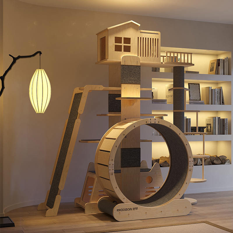 Túr Il-Leibhéal Villa Adhmaid Soladach Fráma dreapadóireachta crann mór cat Túr Il-Leibhéal Villa Adhmaid Soladach Fráma dreapadóireachta crann mór cat