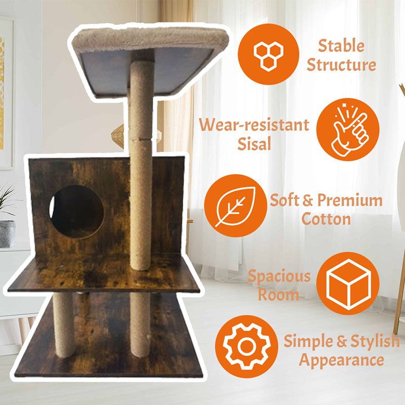 Teach Túr Túr Adhmaid Poist Scratching Scratching Poist Fráma Dreapadóireachta Crann Cat Teach Túr Túr Adhmaid Poist Scratching Scratching Poist Fráma Dreapadóireachta Crann Cat