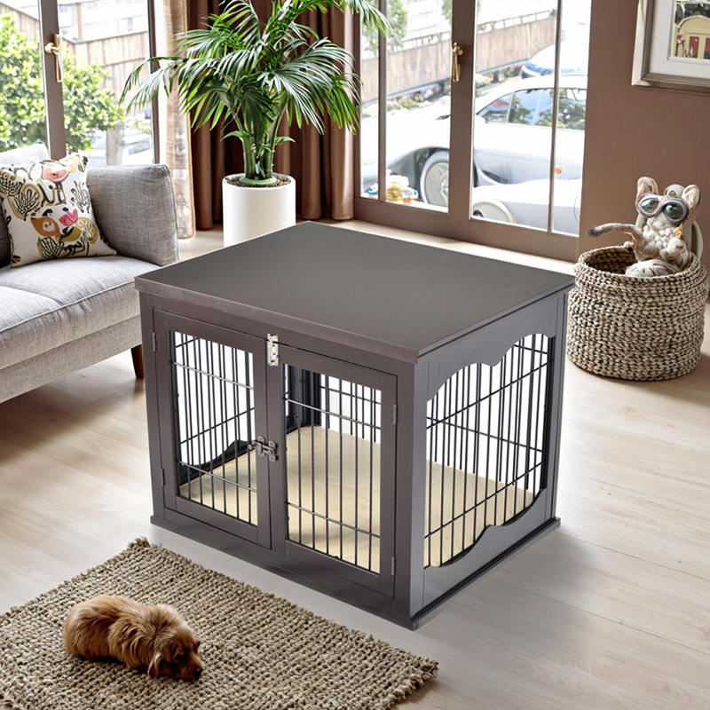 Cage madraí stíle troscáin adhmaid mór faoi dhíon Cage madraí stíle troscáin adhmaid mór faoi dhíon