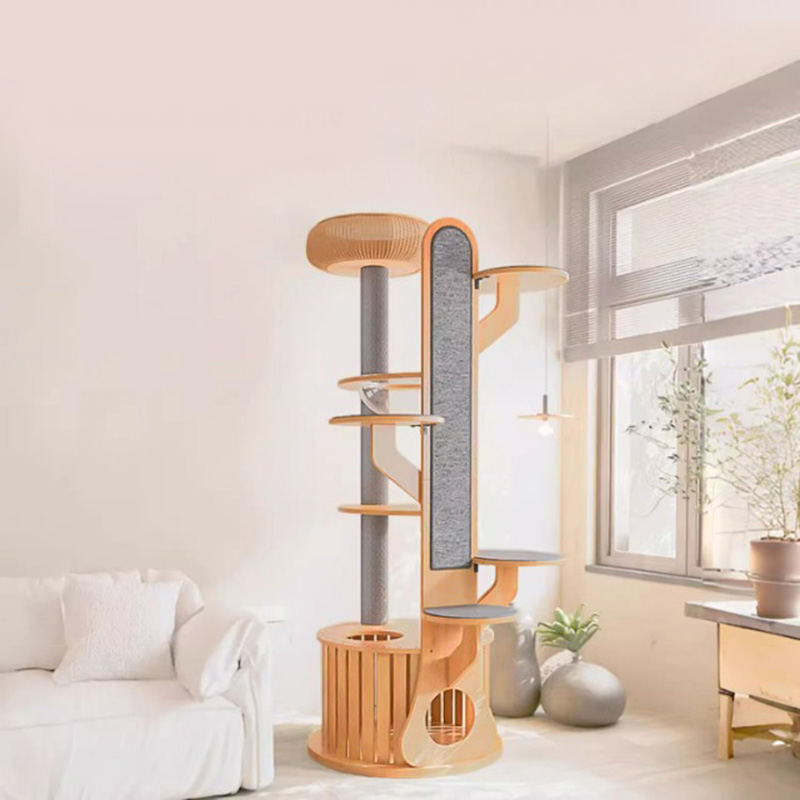 Fráma Dreapadóireachta Adhmaid Cactus cruth cactus crann cat soladach le capsule spáis Fráma Dreapadóireachta Adhmaid Cactus cruth cactus crann cat soladach le capsule spáis