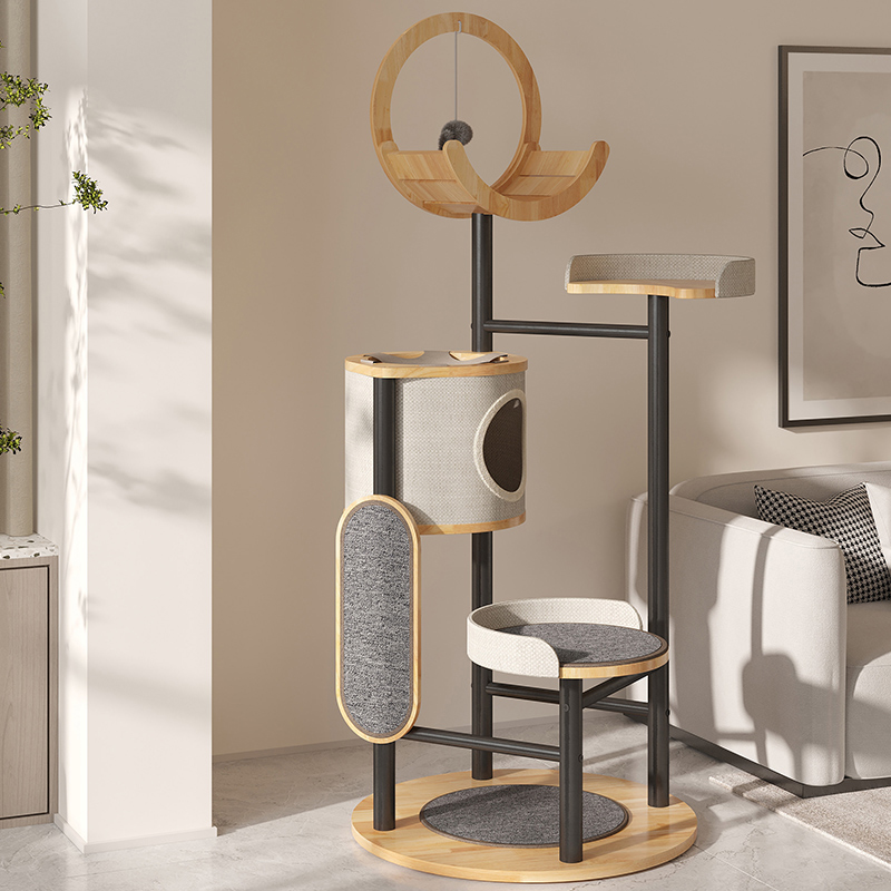 Adhmad rubair & túr cruach túr cat fráma dreapadóireachta cat Adhmad rubair & túr cruach túr cat fráma dreapadóireachta cat