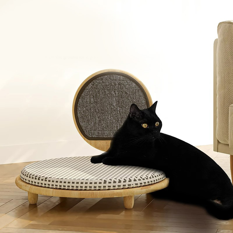 Nead leaba cat cluthar adhmaid soladach le bord scríobtha Nead leaba cat cluthar adhmaid soladach le bord scríobtha