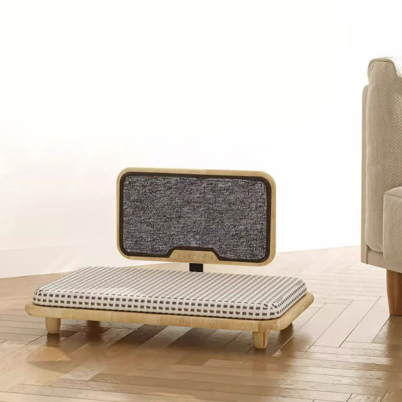 Nead leaba cat cluthar adhmaid soladach le bord scríobtha Nead leaba cat cluthar adhmaid soladach le bord scríobtha