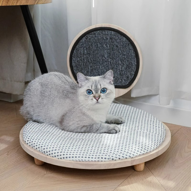 Nead leaba cat cluthar adhmaid soladach le bord scríobtha Nead leaba cat cluthar adhmaid soladach le bord scríobtha