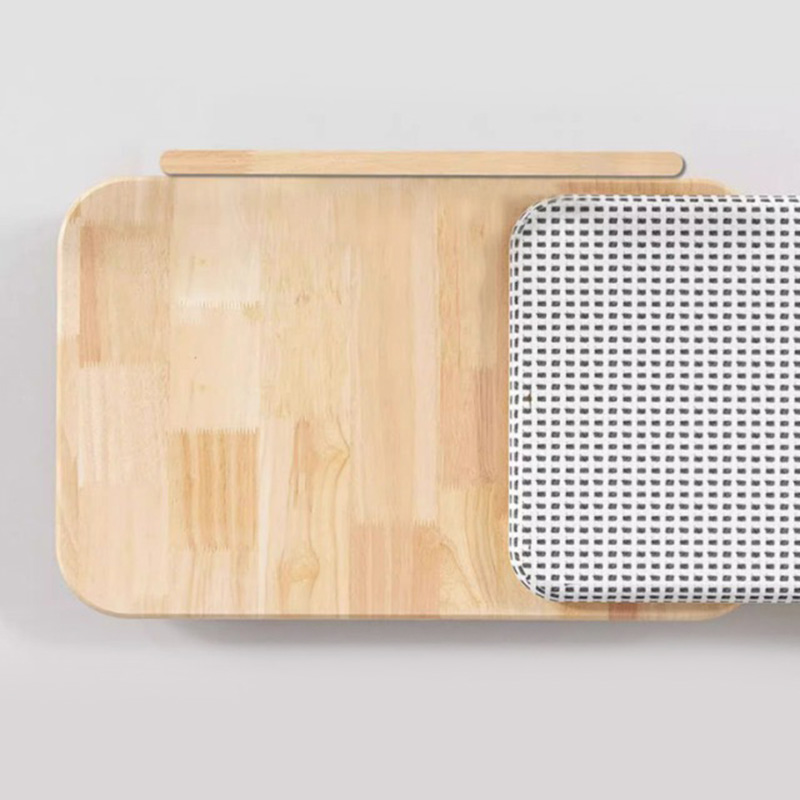 Nead leaba cat cluthar adhmaid soladach le bord scríobtha Nead leaba cat cluthar adhmaid soladach le bord scríobtha