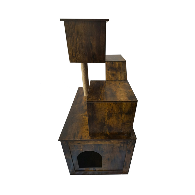 Túr Teach Cat adhmaid Fráma dreapadóireachta crann cat faoi dhíon le bosca bruscair Túr Teach Cat adhmaid Fráma dreapadóireachta crann cat faoi dhíon le bosca bruscair