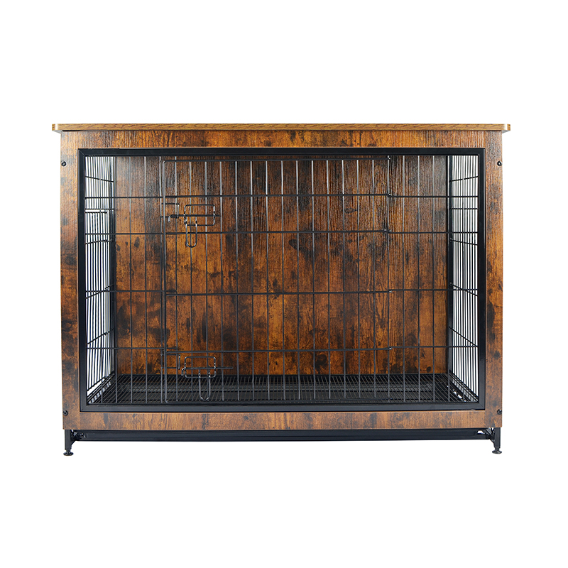 Cage madraí miotail troscáin adhmaid faoi dhíon