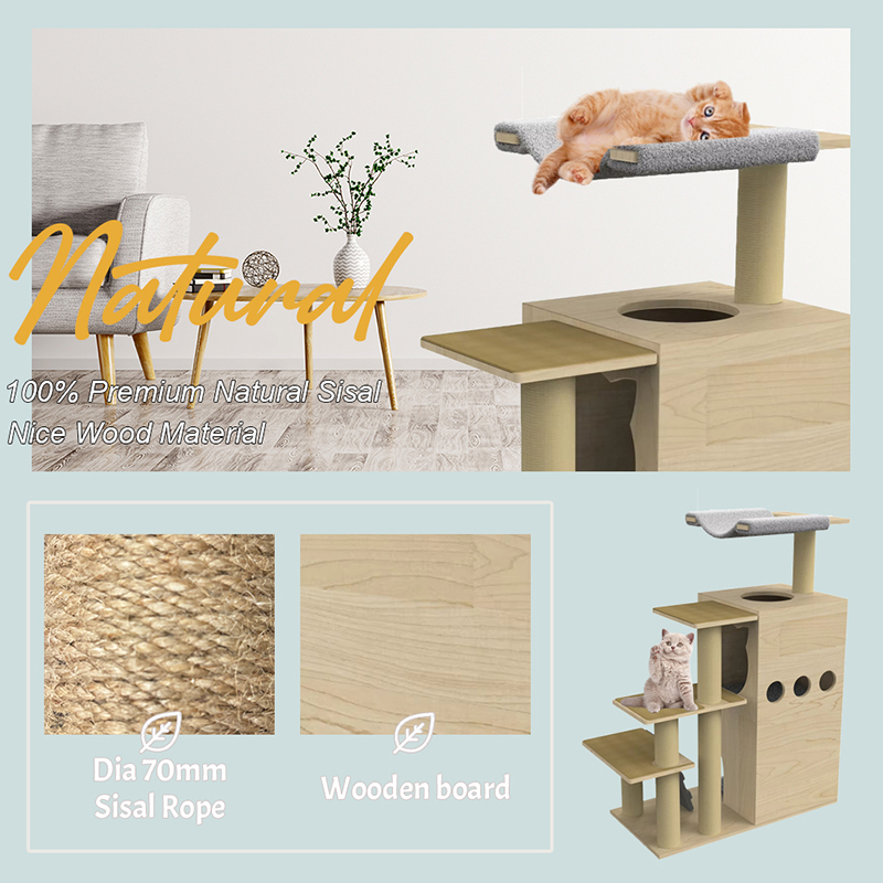 Fráma dreapadóireachta crann cat túr adhmaid le poist scratching sisal Fráma dreapadóireachta crann cat túr adhmaid le poist scratching sisal