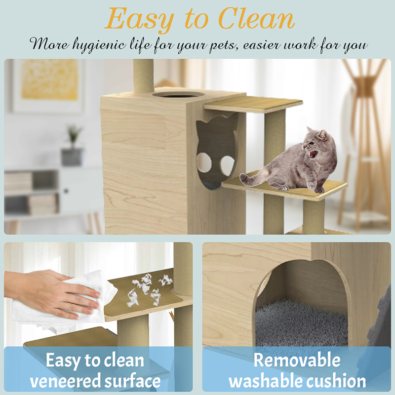 Fráma dreapadóireachta crann cat túr adhmaid le poist scratching sisal Fráma dreapadóireachta crann cat túr adhmaid le poist scratching sisal