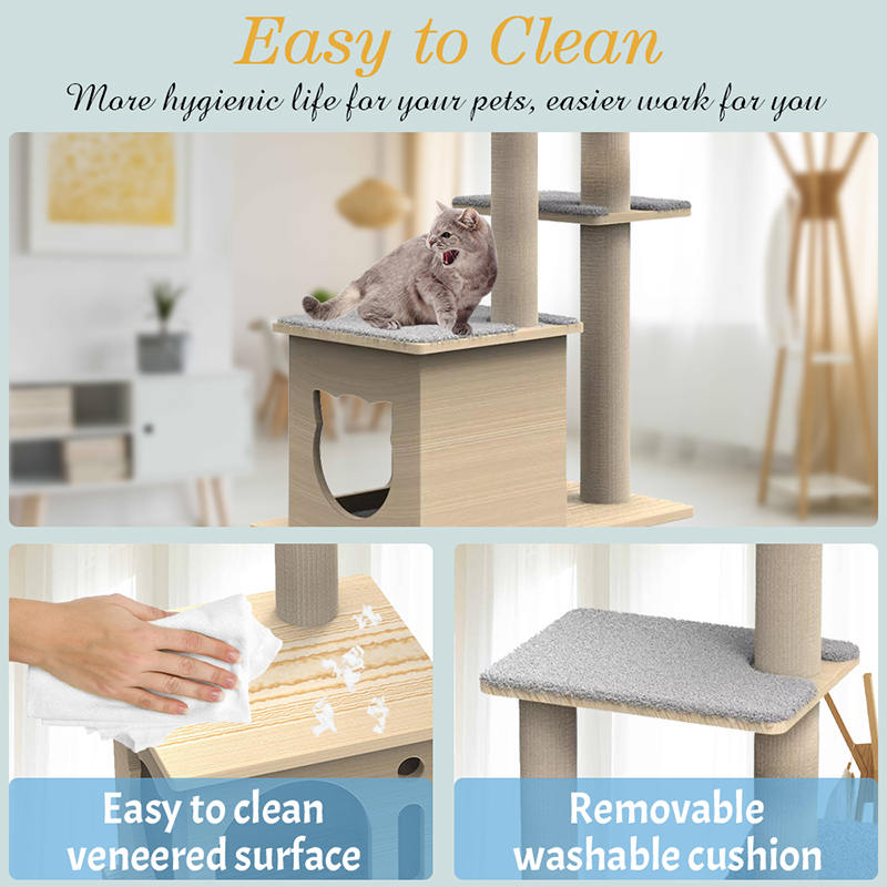 Túr adhmaid faoi dhíon le dreapadóireacht Sisal Scratching Poist Crann Cat Túr adhmaid faoi dhíon le dreapadóireacht Sisal Scratching Poist Crann Cat