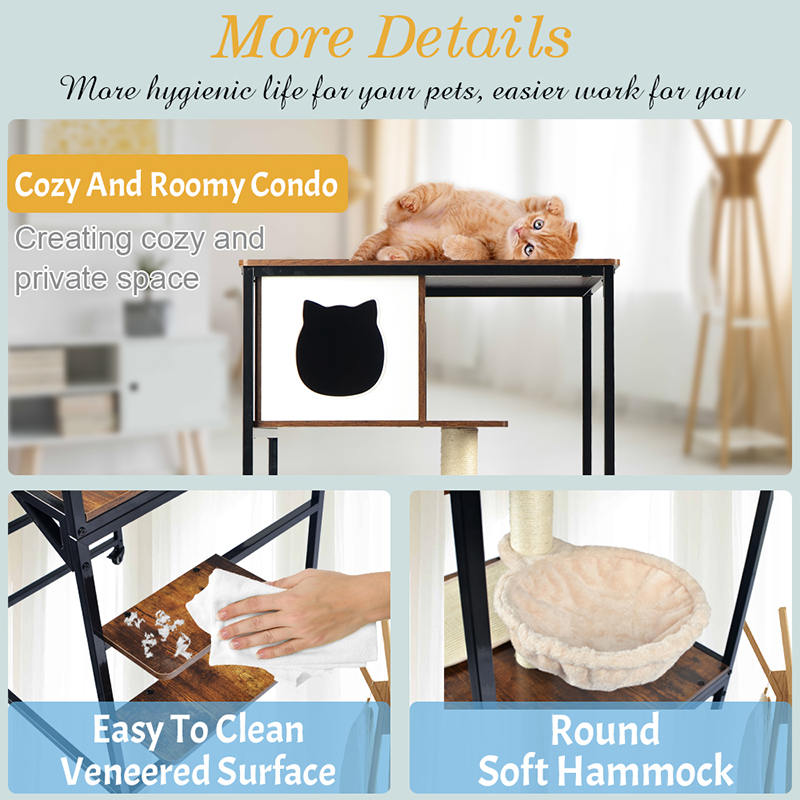 Adhmad nua -aimseartha agus cat miotail Túr Túr faoi Dhíon le Hammock Adhmad nua -aimseartha agus cat miotail Túr Túr faoi Dhíon le Hammock