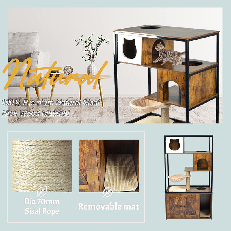 Túr Cat faoi Dhíon Crann cat condo le hammock & comh -aireachta bruscair Túr Cat faoi Dhíon Crann cat condo le hammock & comh -aireachta bruscair