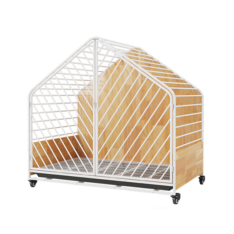 Cage madraí faoi dhíon cruach adhmaid mór